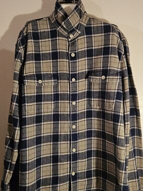 Lucky Brand Navy and Cream Plaid Button-Down Shirt